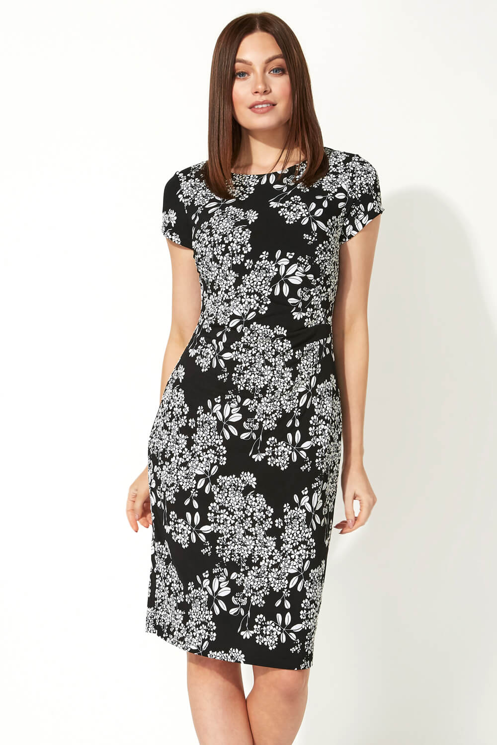 Black Oriental Floral Textured Dress