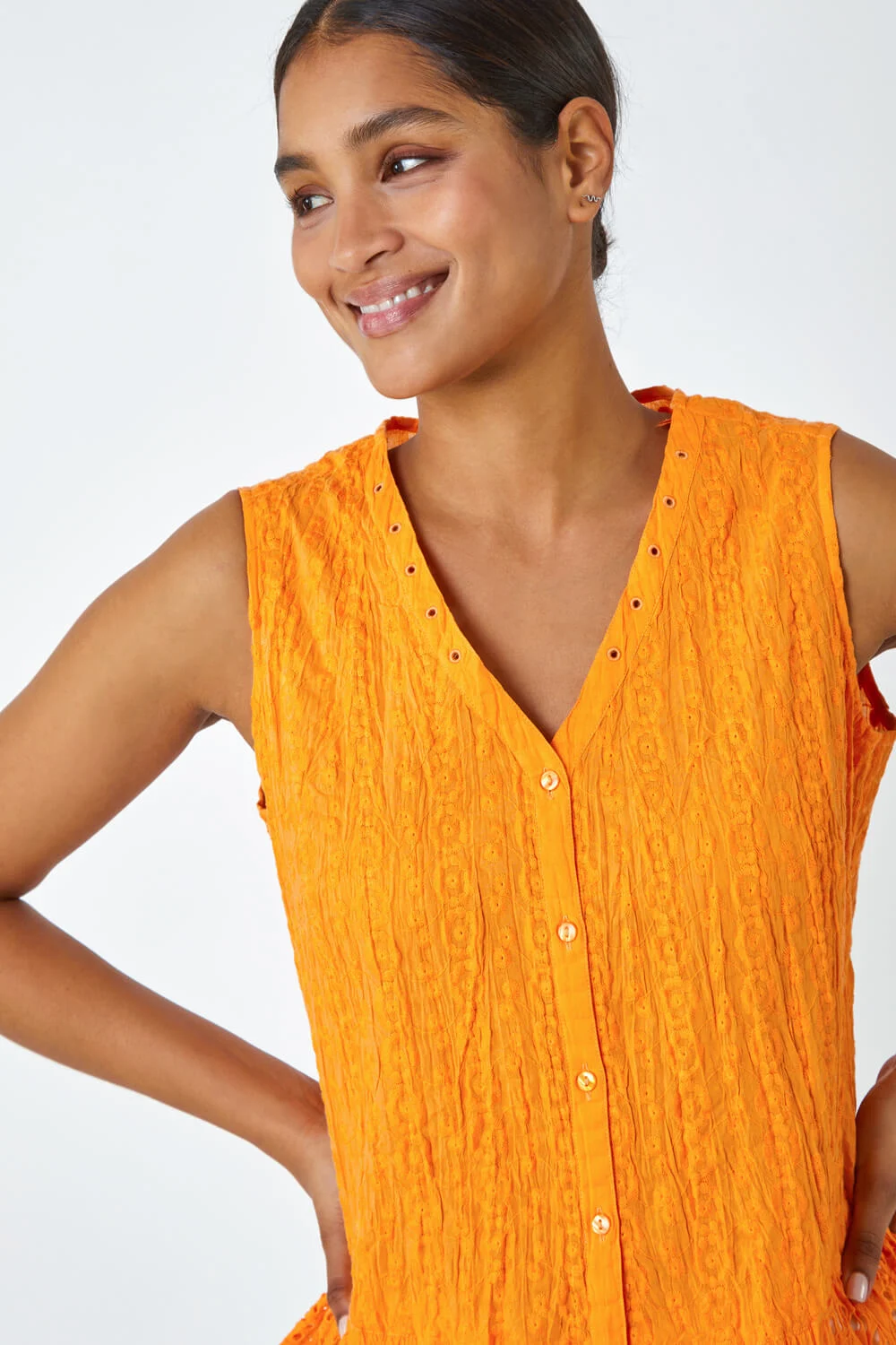 Amber Embroidered Sleeveless Crinkle Blouse