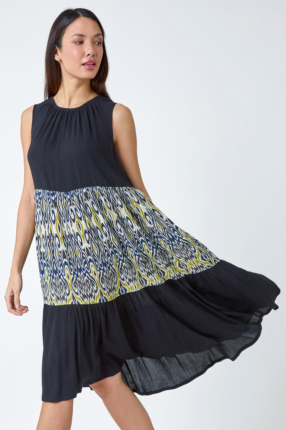Black Aztec Panel Midi Smock Dress