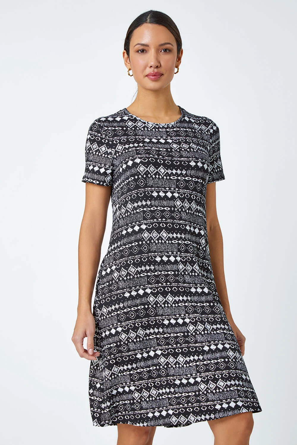 Black Aztec Print Stretch Dress