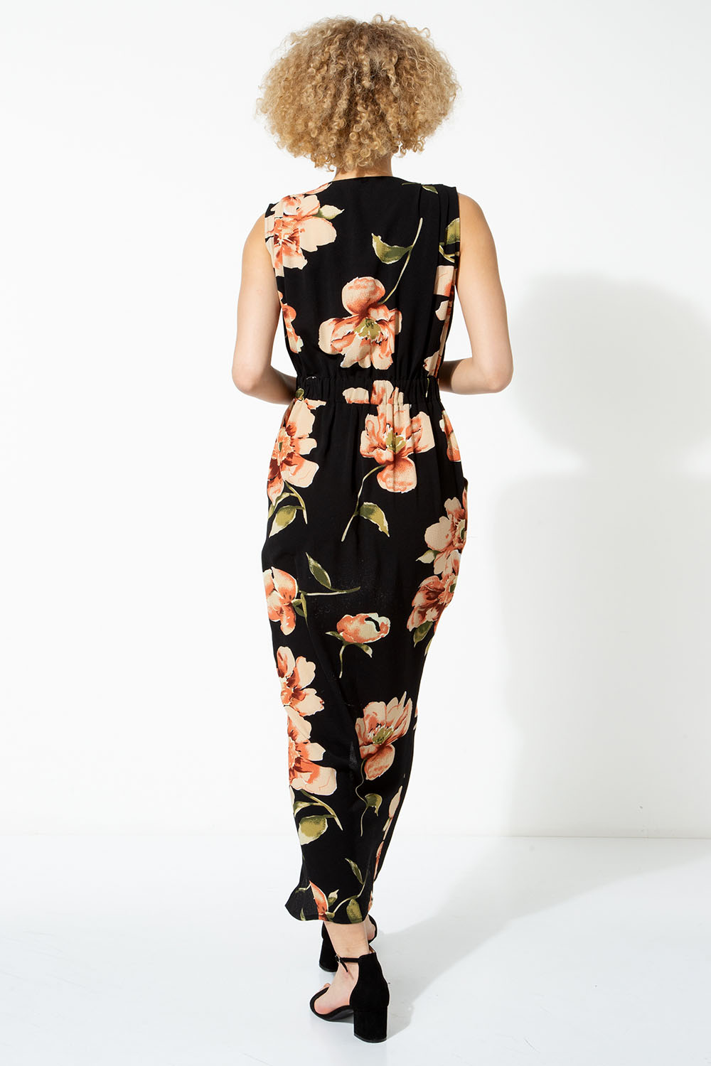 Black Floral Zip Front Maxi Dress