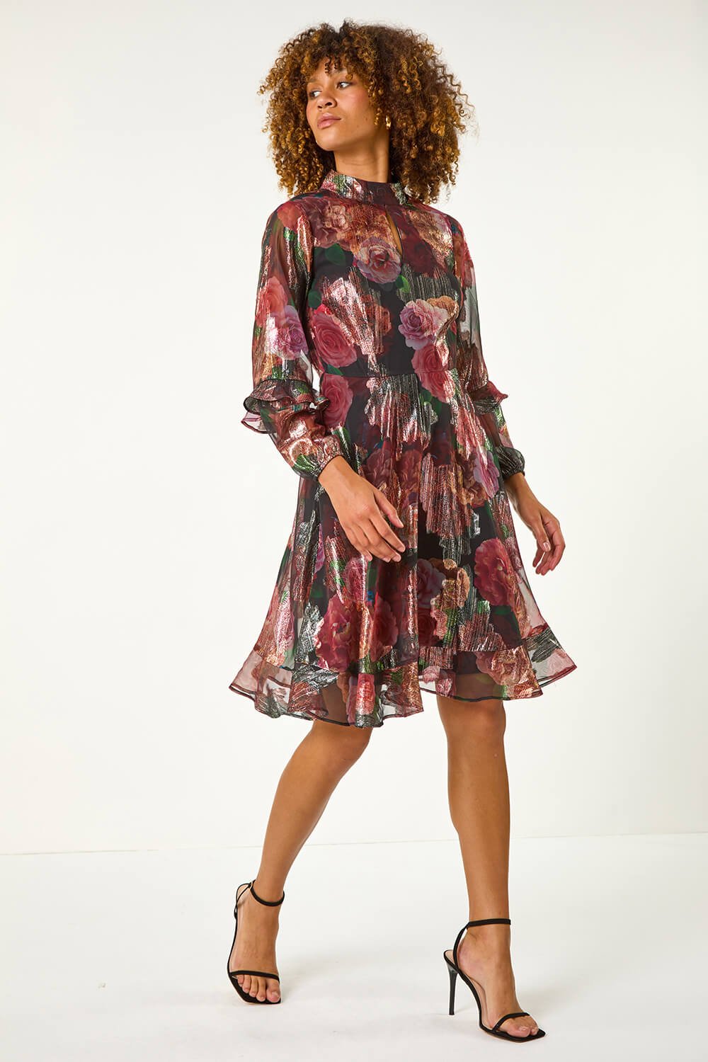 Black Floral Jaquard Mini Dress