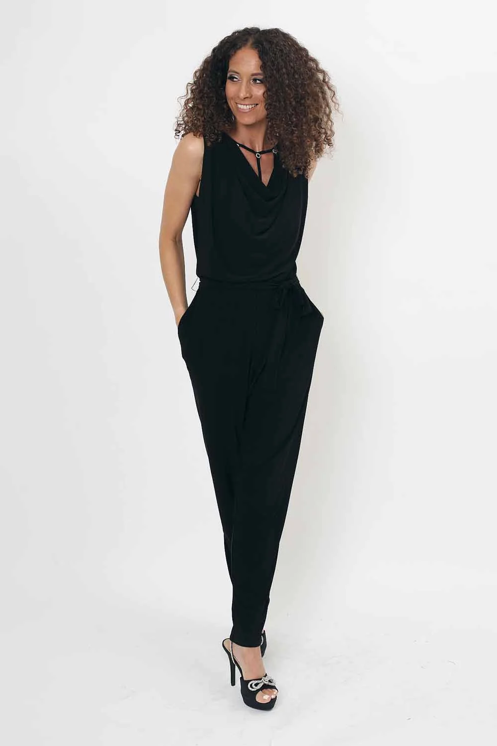 Black Julianna Cowl Neck Diamante Jumpsuit