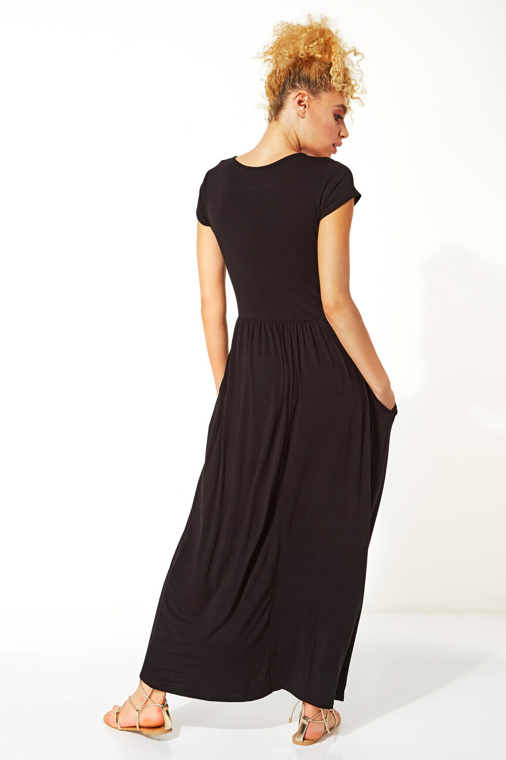Black Gathered Skirt Maxi Dress