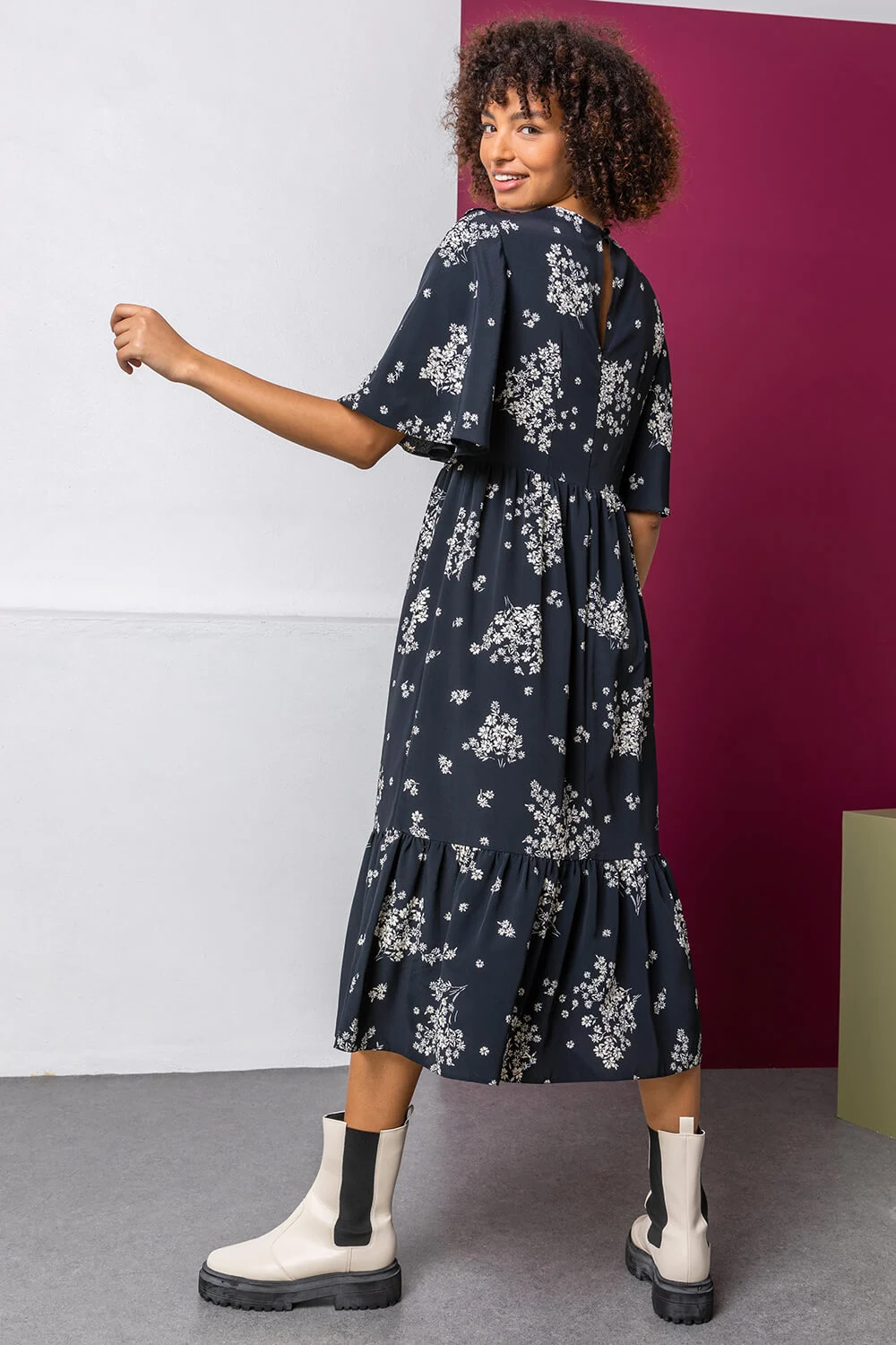 Black Floral Print Yoke Maxi Dress