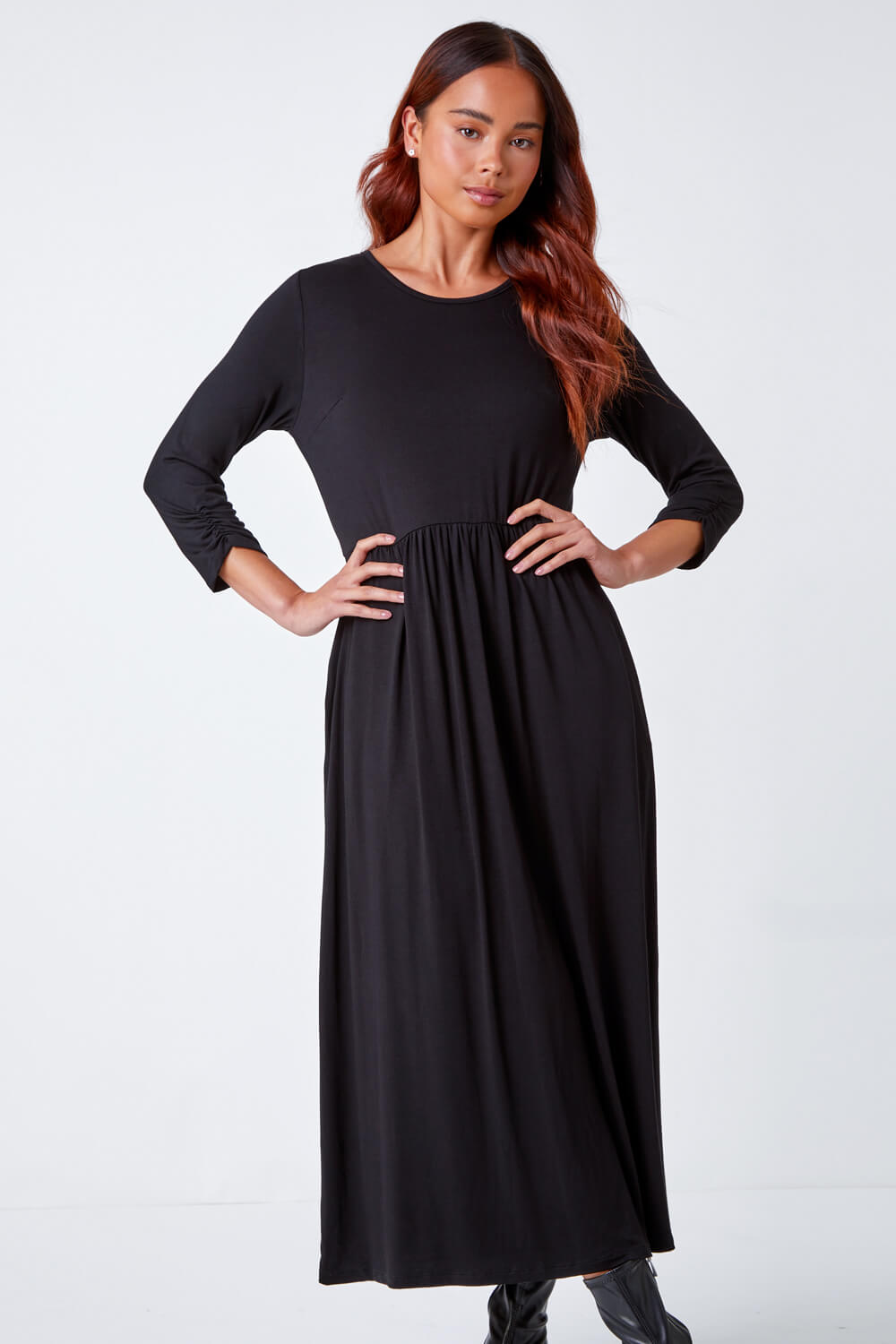 Black Petite Stretch Jersey Midi Dress