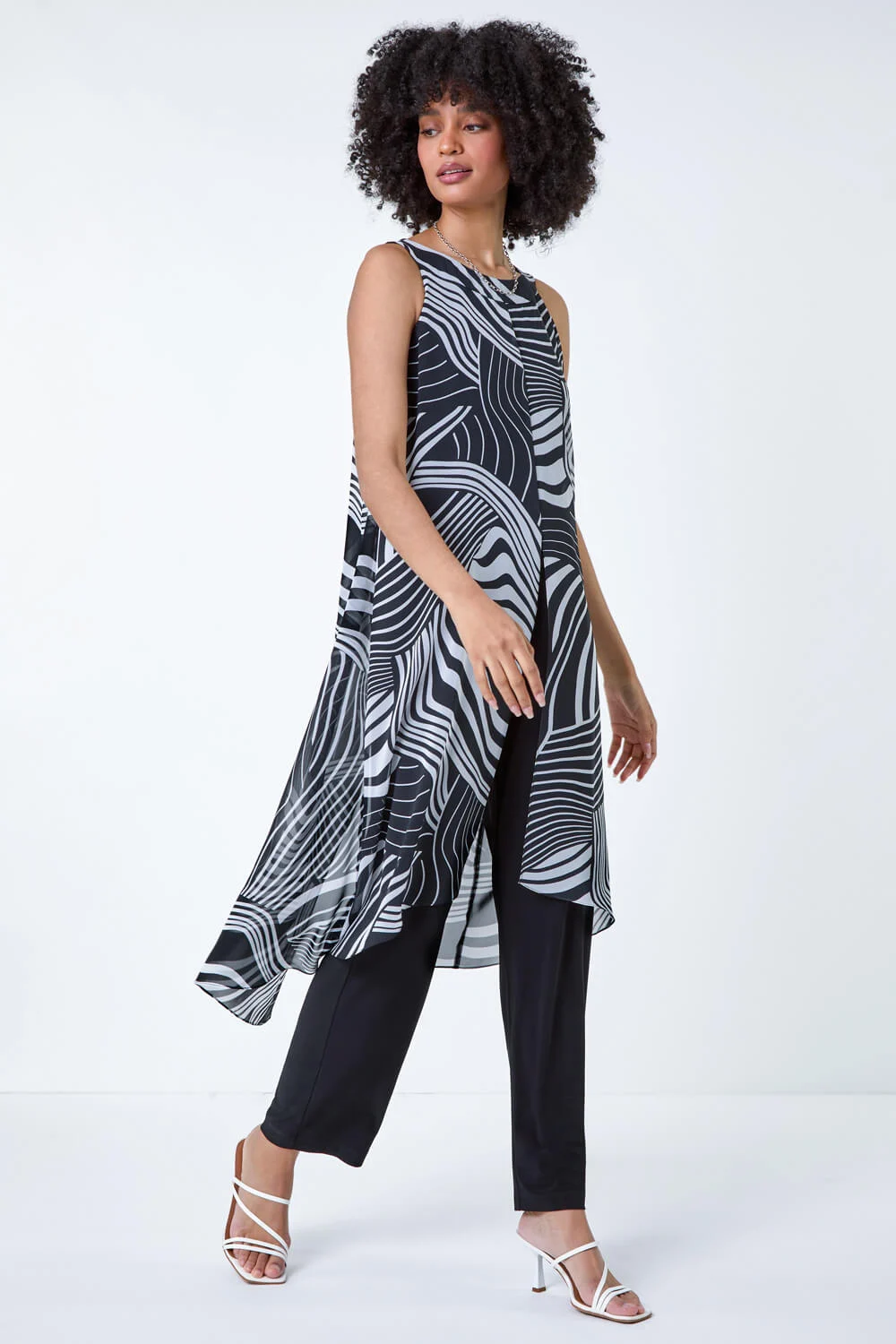 Black Full Length Printed Overlay Jumpsuit