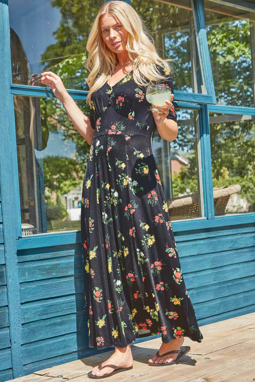 Black Midi Floral Tea Dress