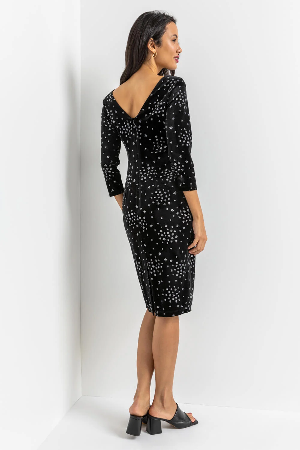 Black Glitter Star Print Velvet Shift Dress