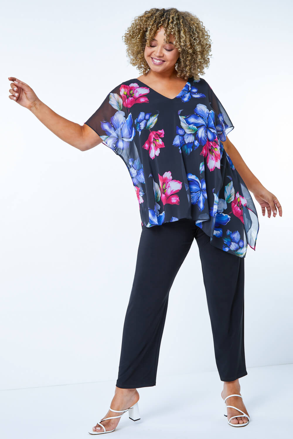 Black Curve Chiffon Overlay Jumpsuit