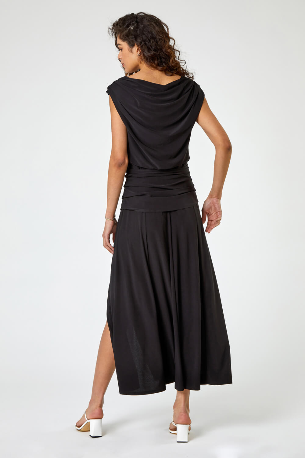 Black Cowl Neck Ruched Maxi Dress