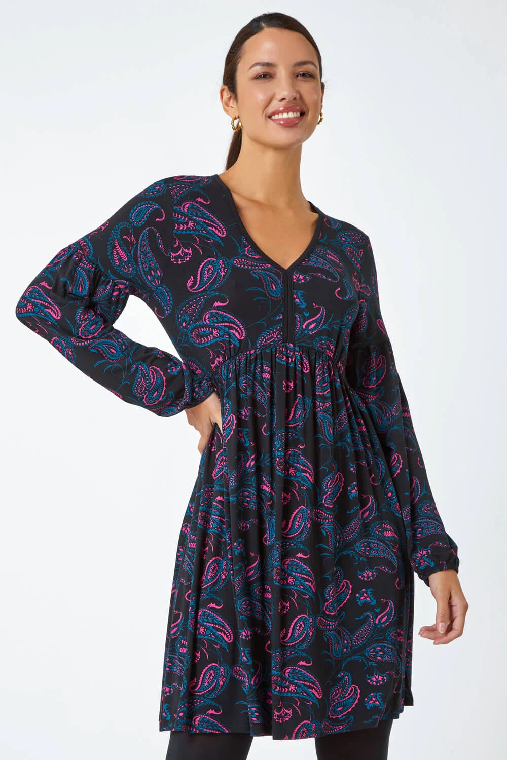 Black Paisley Print Stretch Jersey Dress