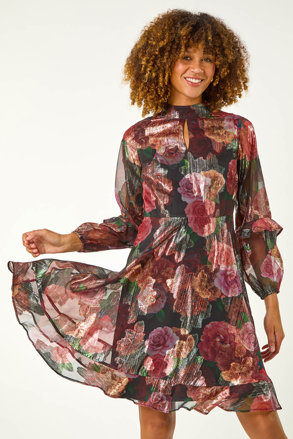 Black Floral Jaquard Mini Dress
