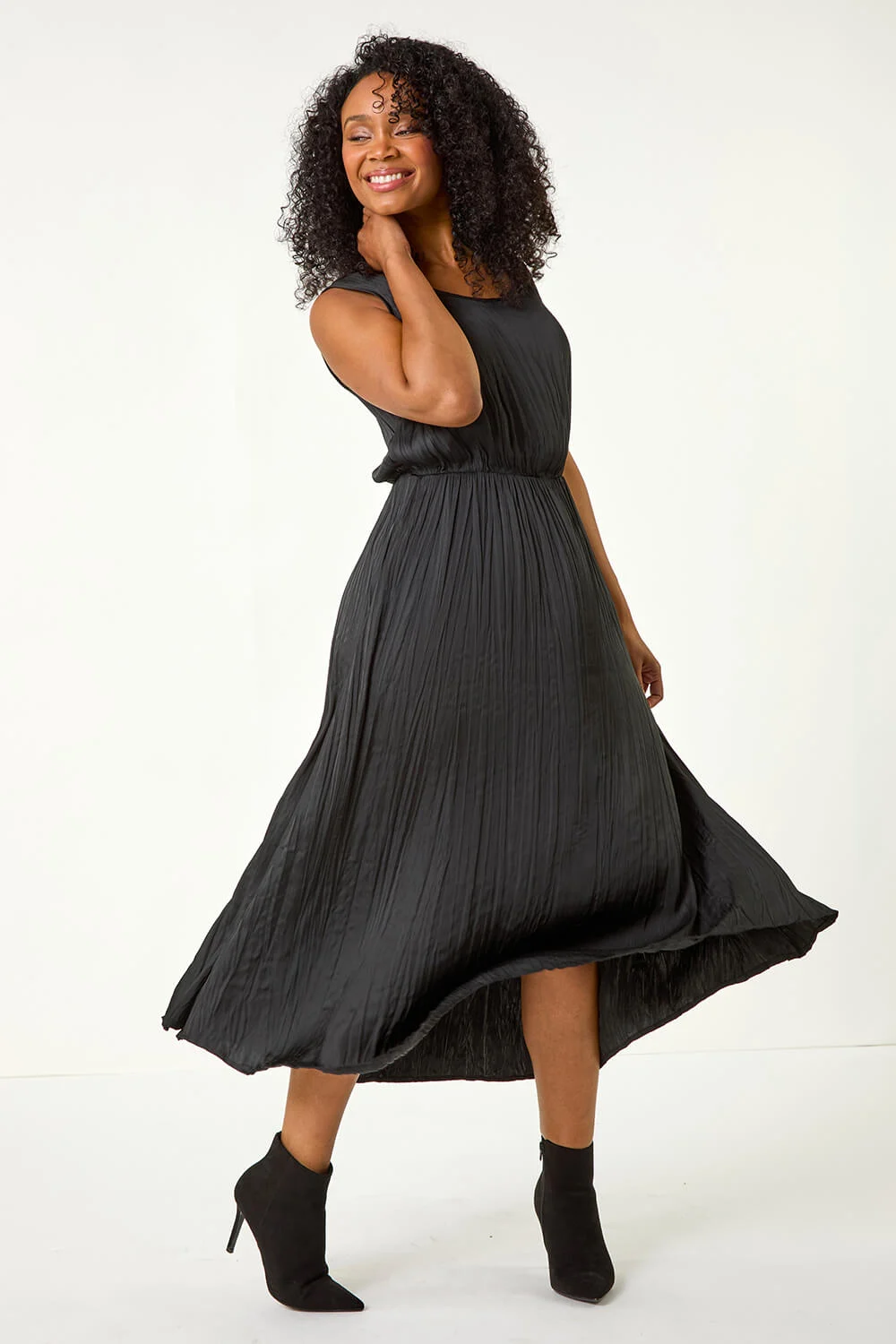 Black Petite Crush Pleat Midi Dress