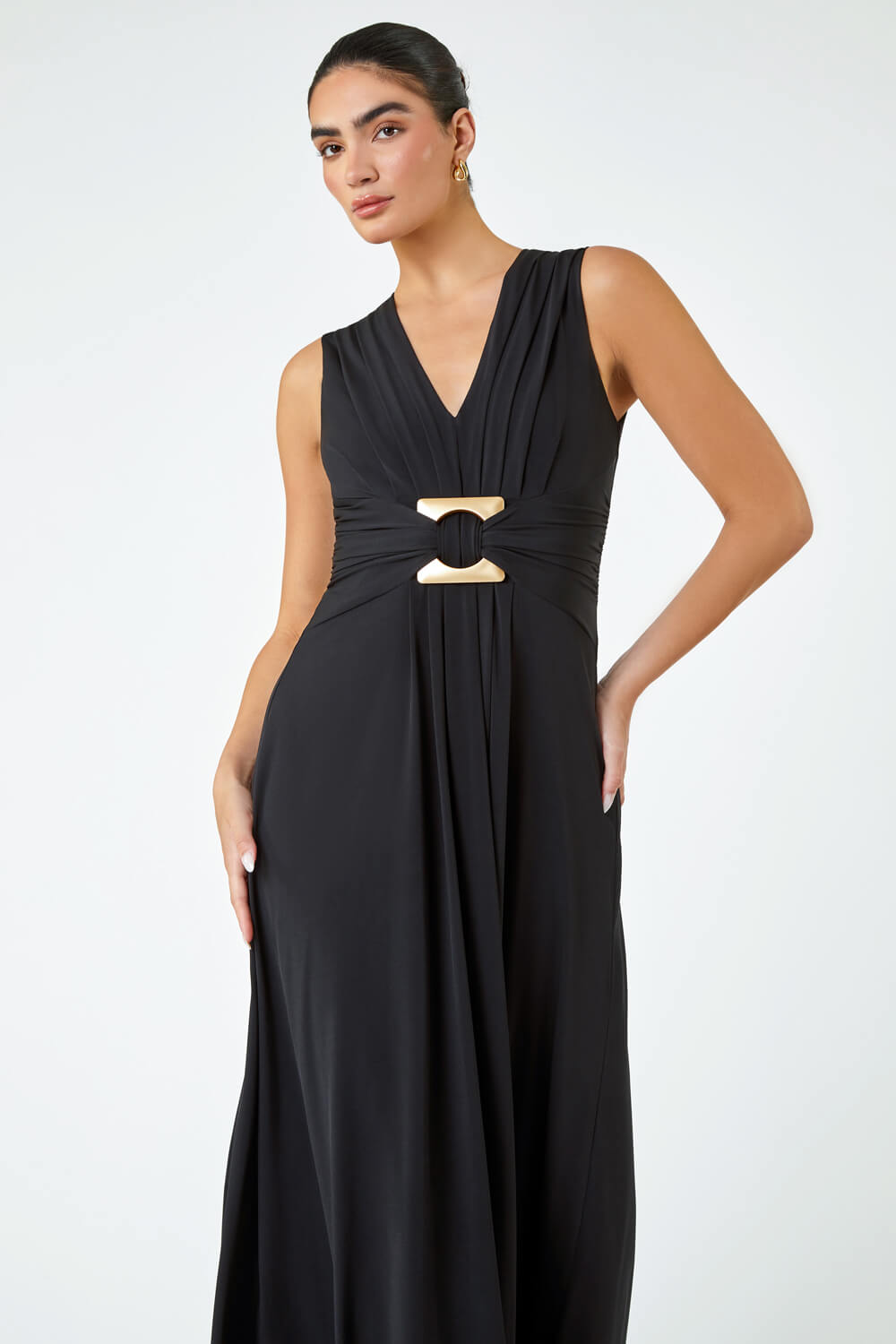 Black Buckle Detail Maxi Stretch Dress