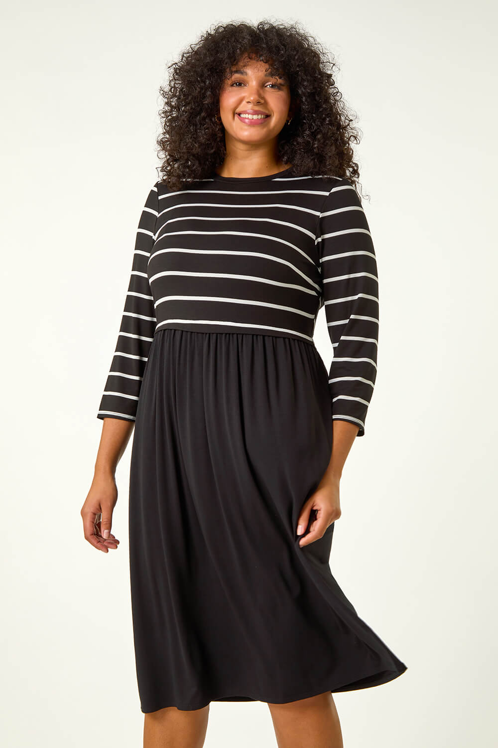 Black Curve Contrast Stripe Stretch Dress
