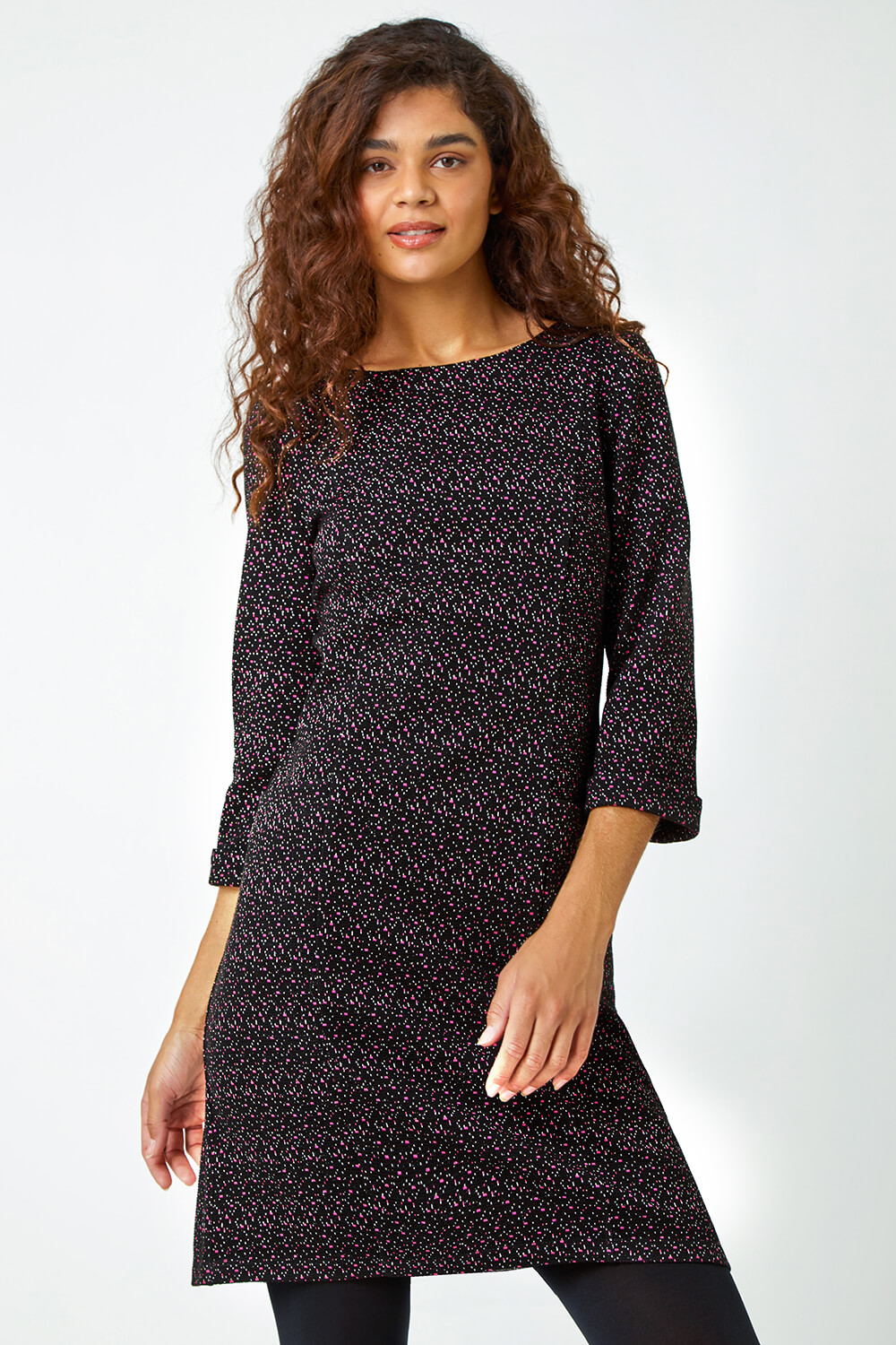 Black Metallic Print Pocket Shift Dress