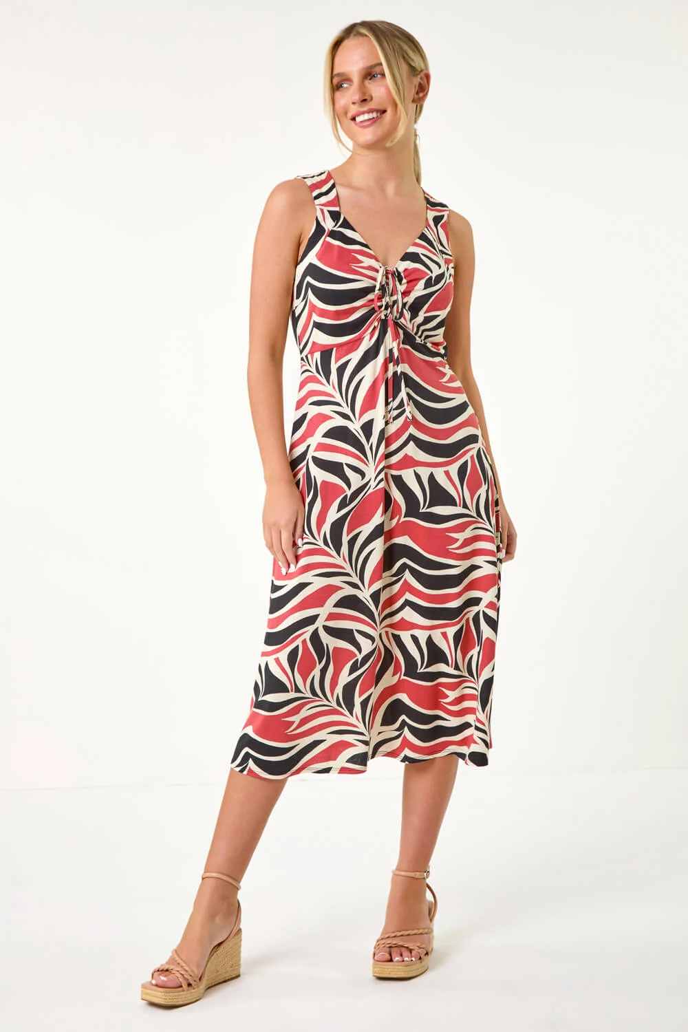 Biscuit Petite Abstract Print Ruched Midi Dress