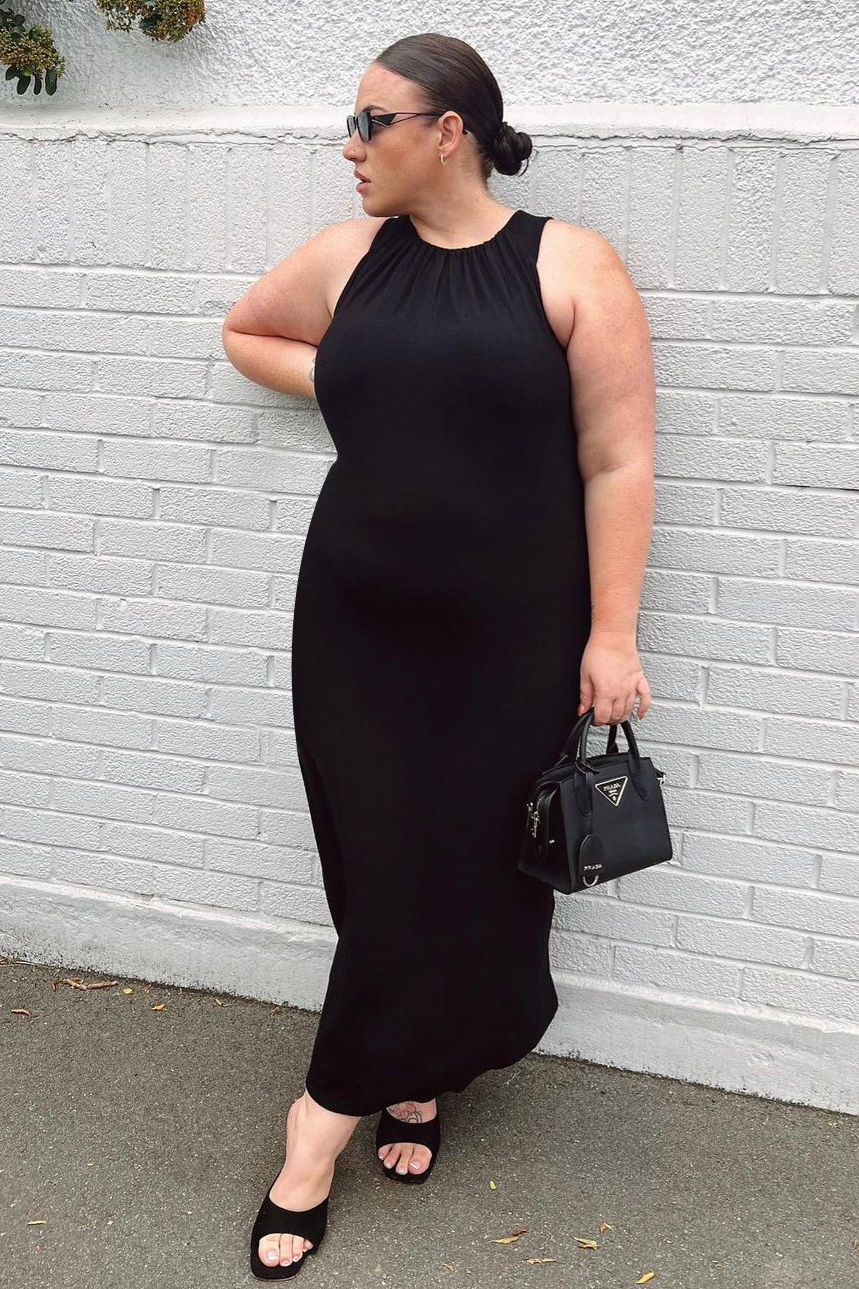 Black Curve Plain Stretch Jersey Maxi Dress
