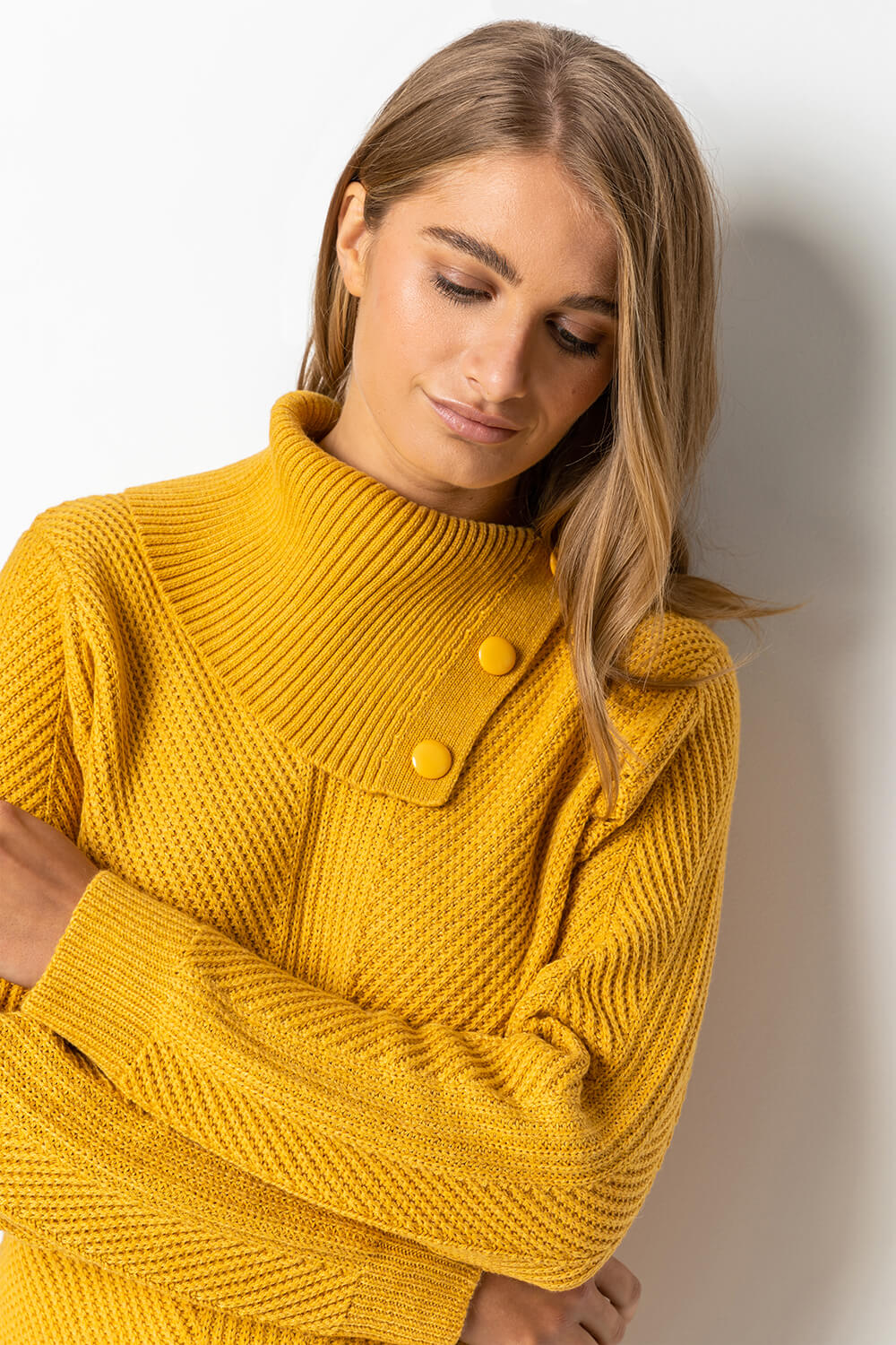 Amber Pointelle Sleeve Cowl Neck Jumper