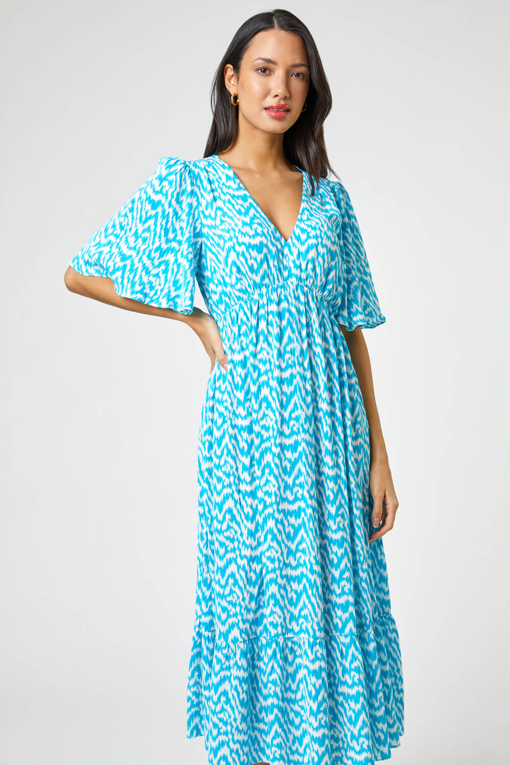 Aqua Zig Zag Tiered Maxi Dress