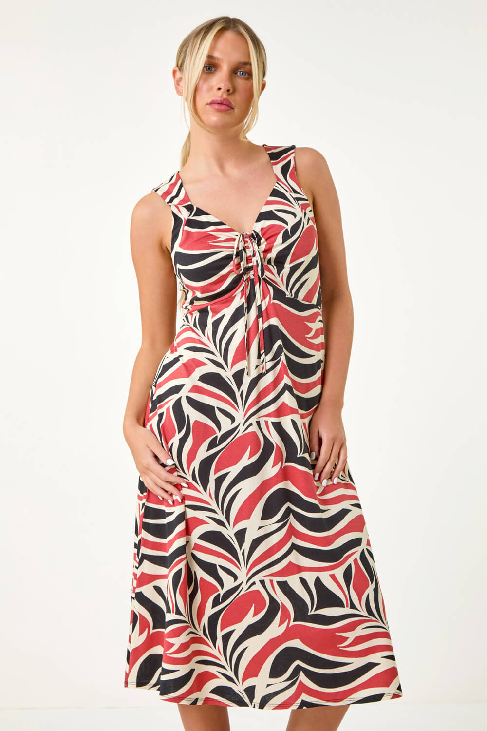 Biscuit Petite Abstract Print Ruched Midi Dress