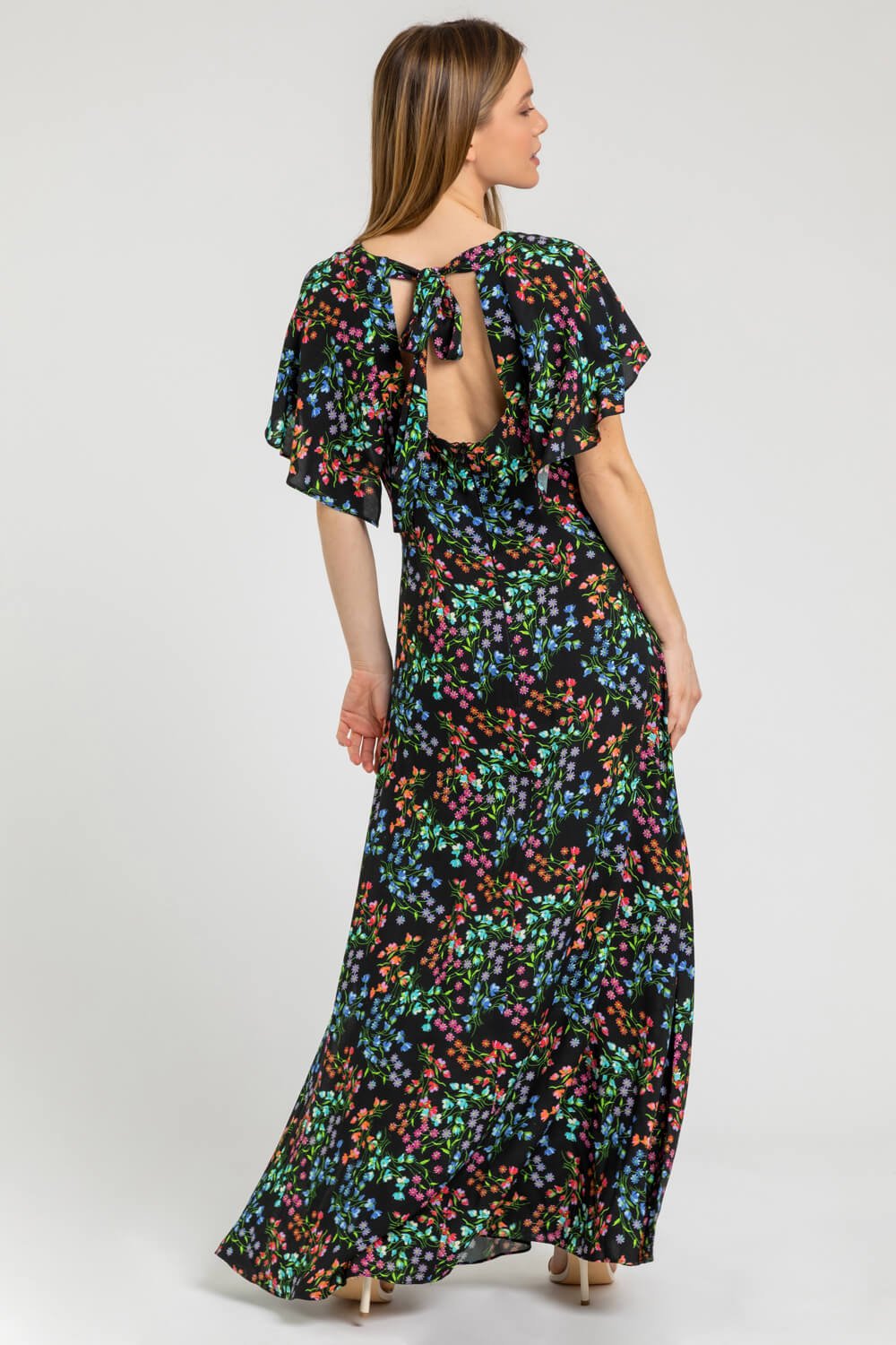 Black Petite Ditsy Floral Print Maxi Dress