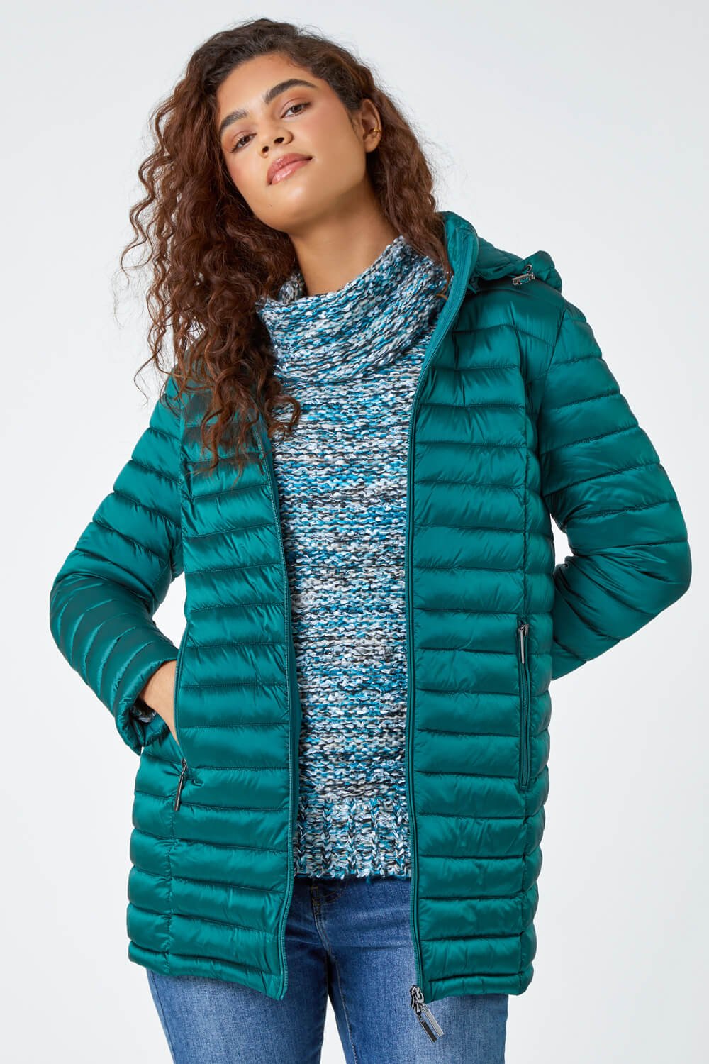 Aquamarine Longline Hooded Padded Coat