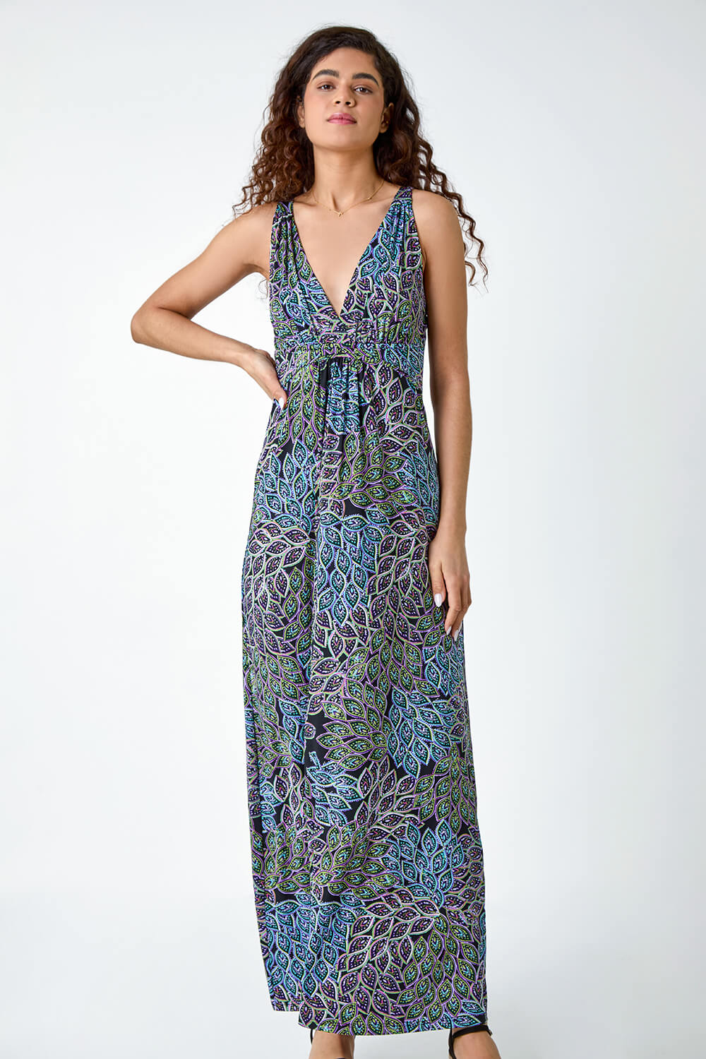 Black Abstract Animal Print Stretch Maxi Dress