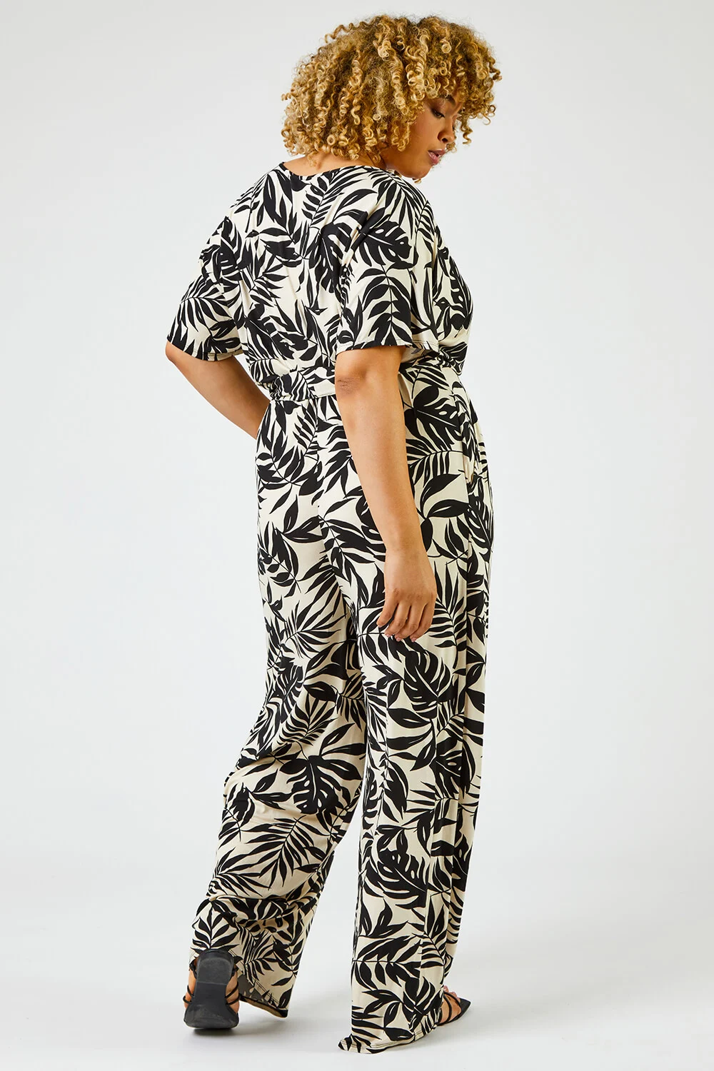 Black Curve Tropical Print Jumpsuit