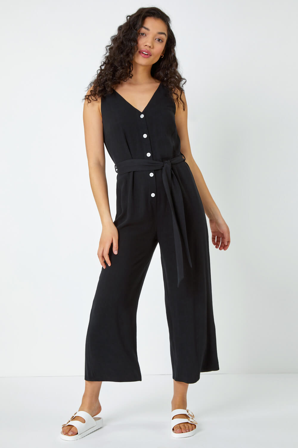 Black Dusk Sleeveless Linen Blend Jumpsuit
