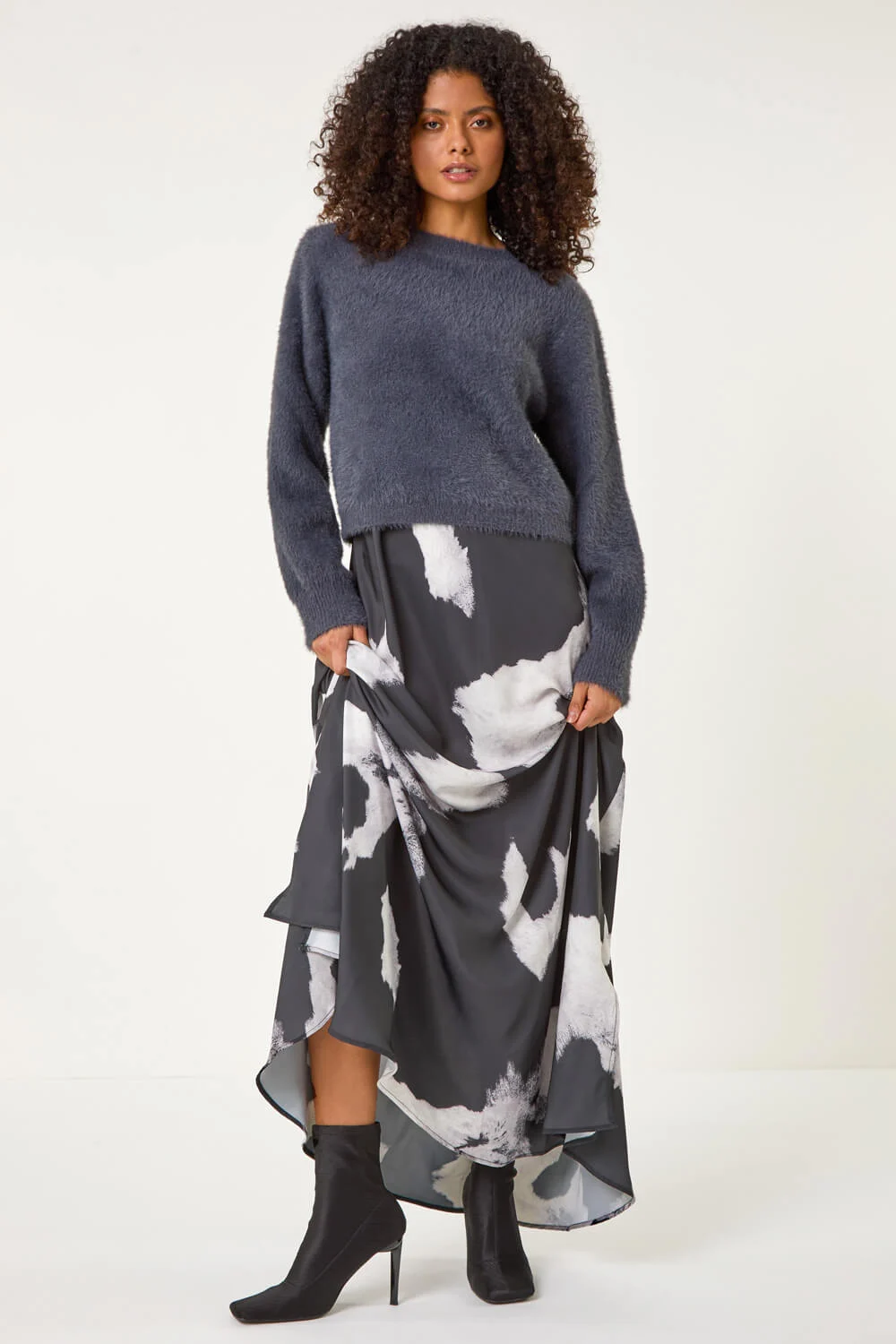 Black Dusk Abstract Print Midi Dress