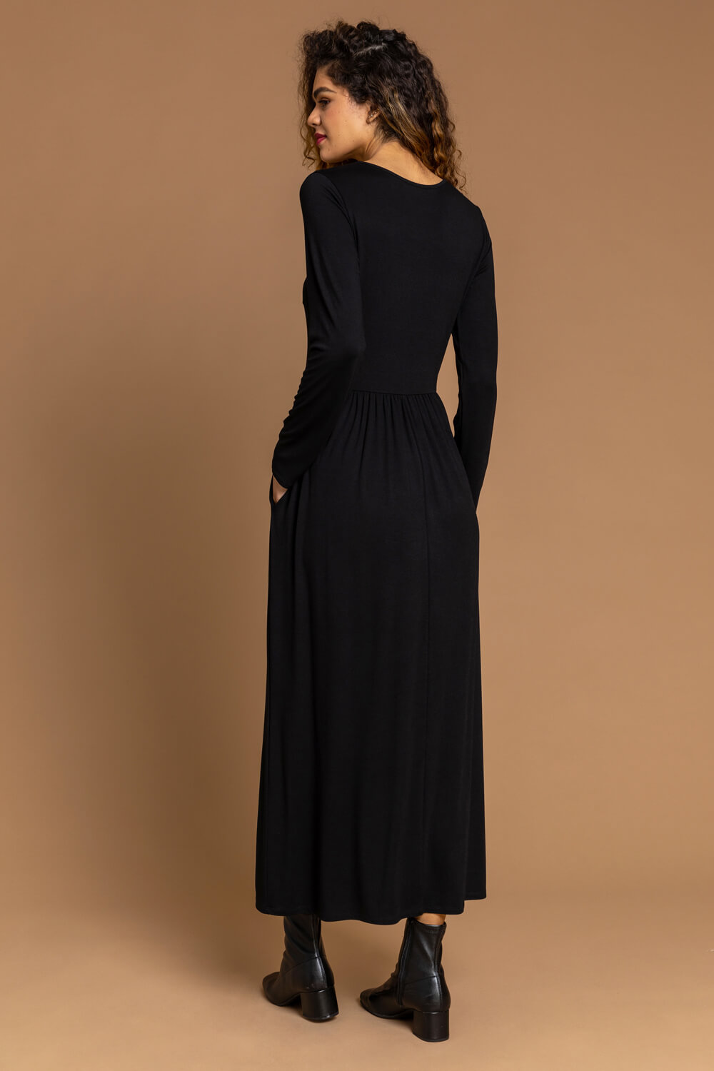 Black Long Sleeve Jersey Maxi Dress