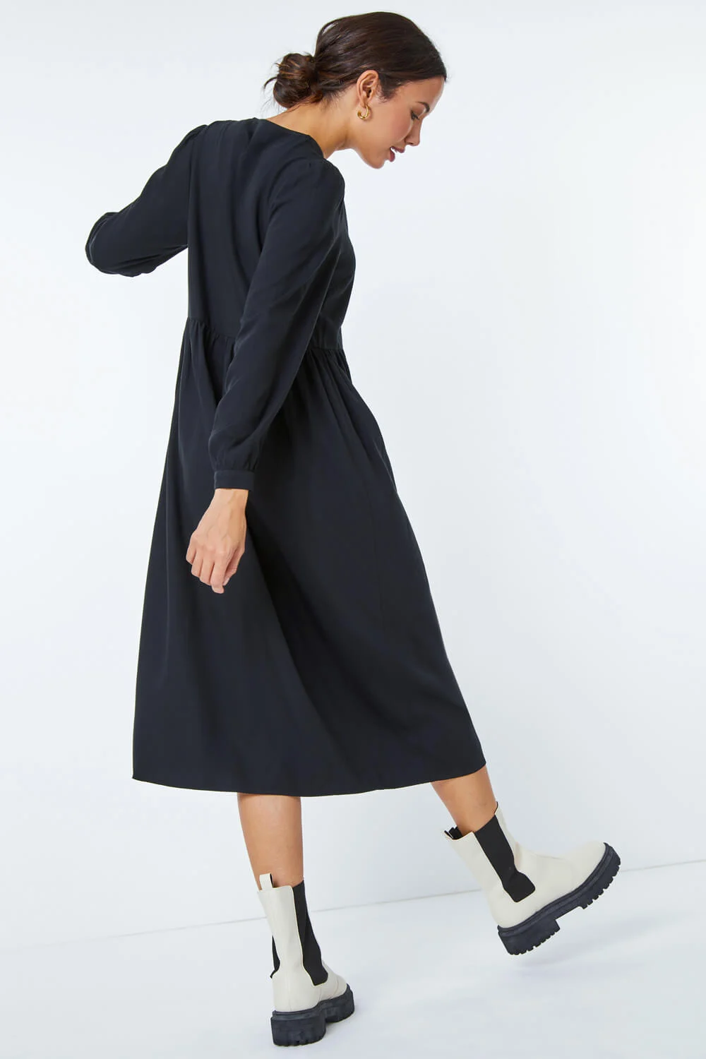 Black Button Through Midi Dress