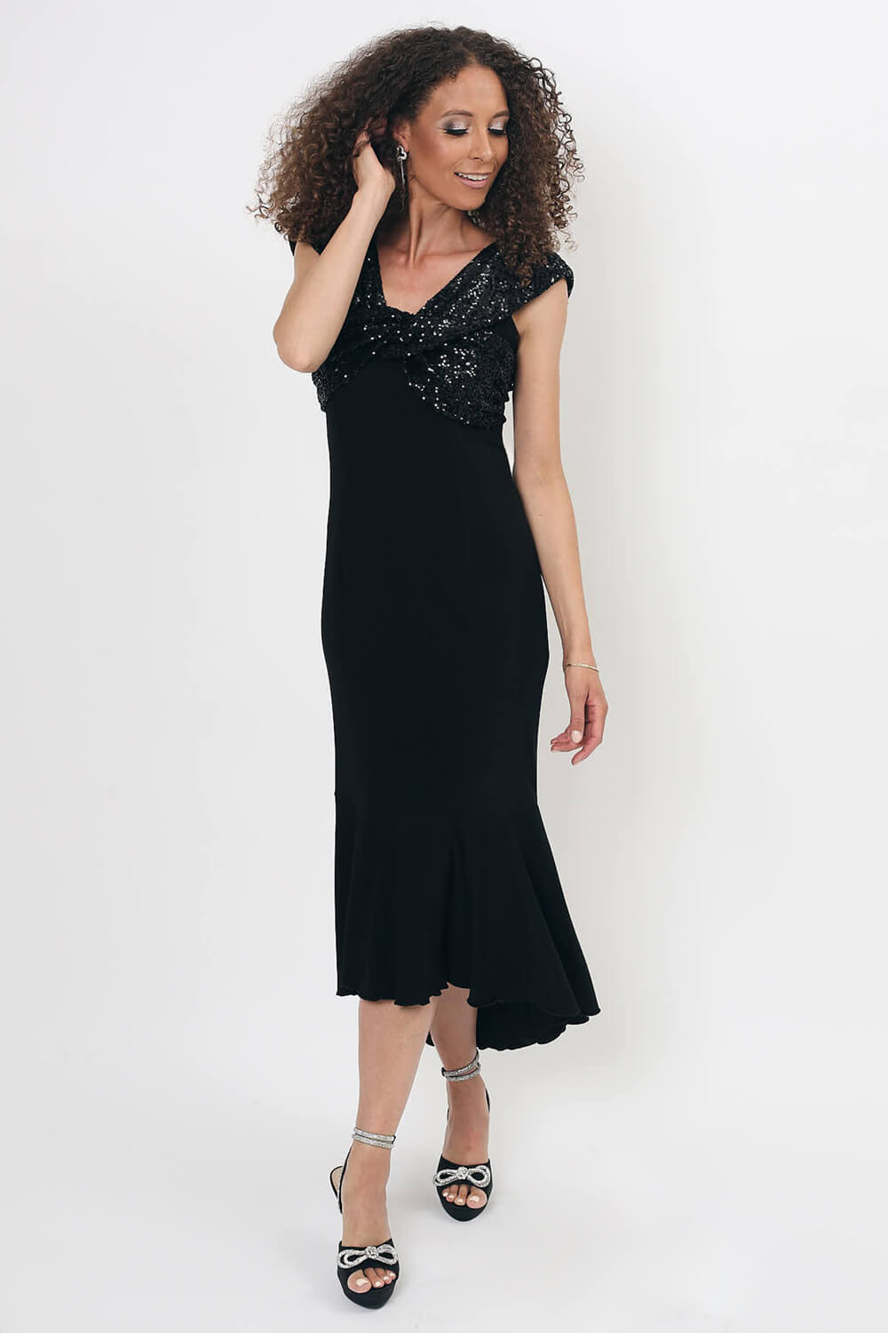 Black Julianna Fishtail Sequin Fitted Dress