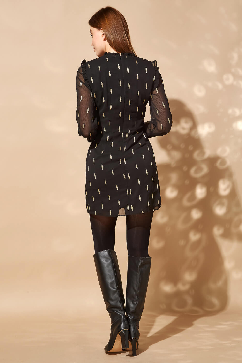 Black Frill Detail Metallic Spot Dress