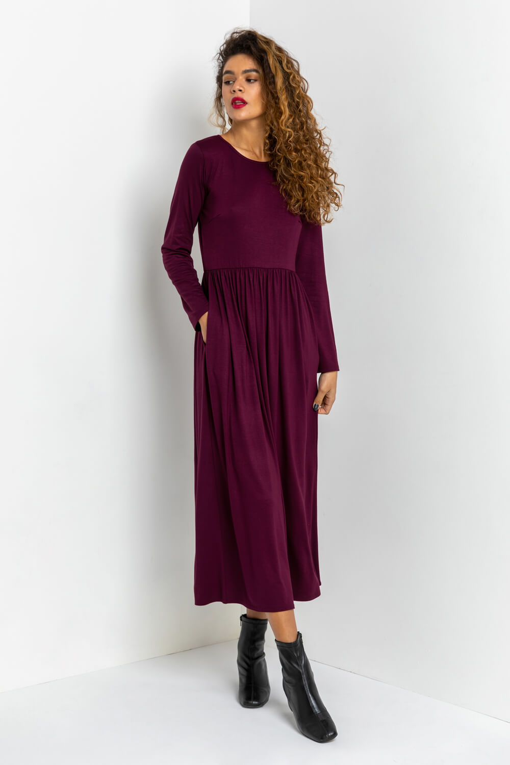 Aubergine Long Sleeve Jersey Maxi Dress