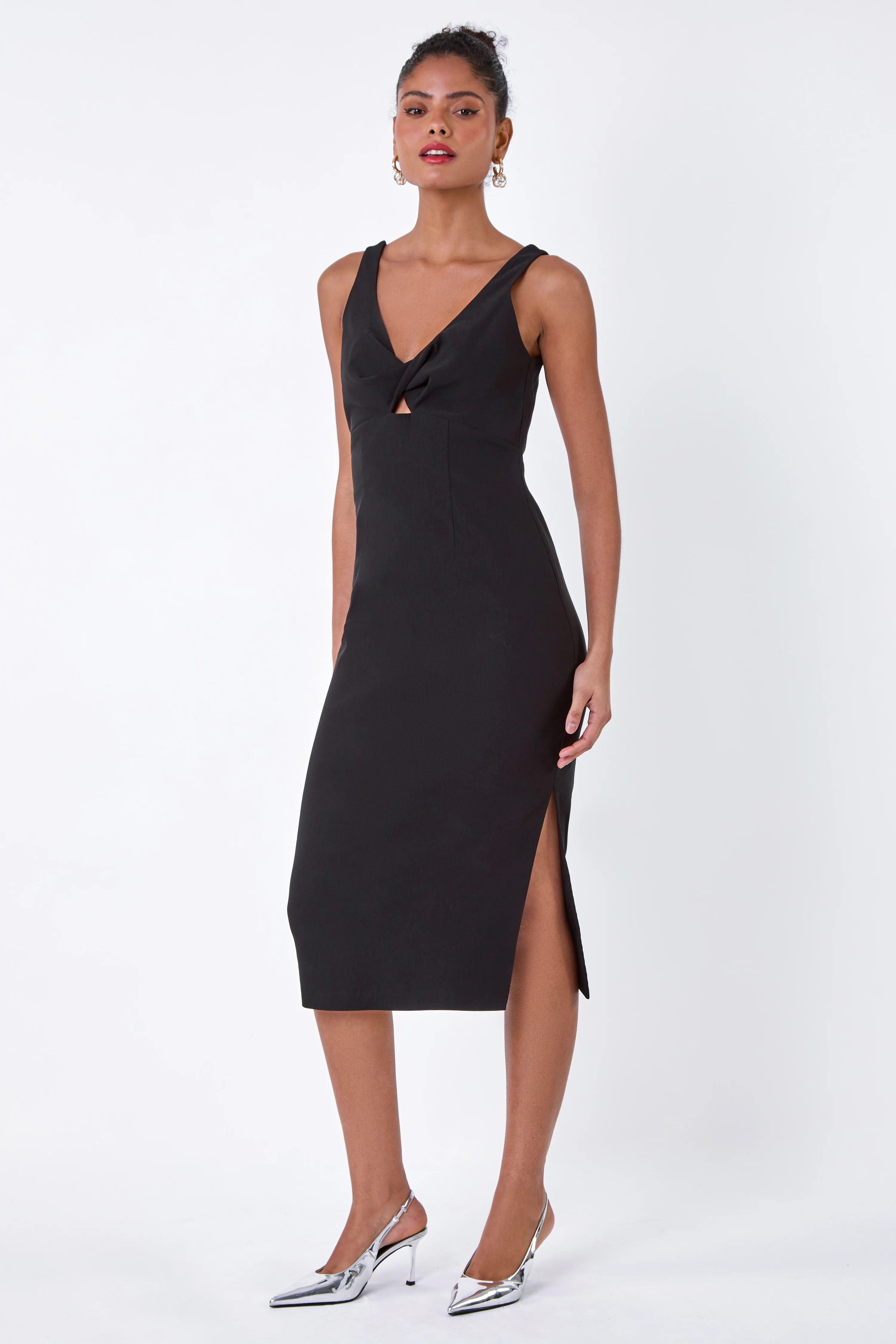 Black Cut Out Twist Detail Stretch Bodycon Dress