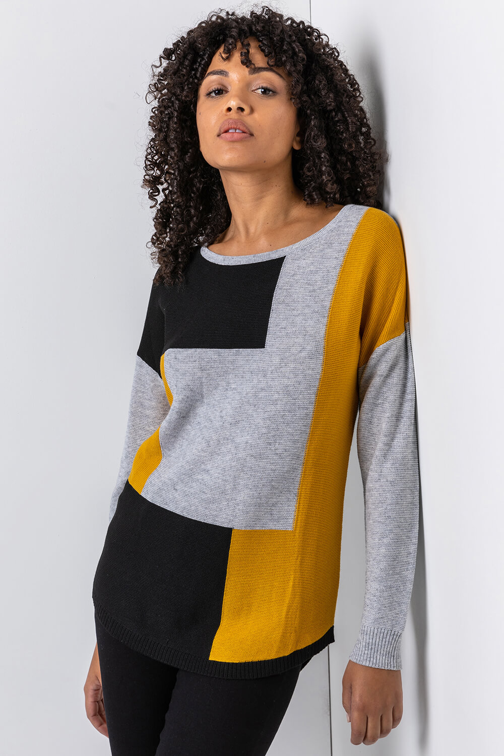Amber Colour Block Ribbed Jumper