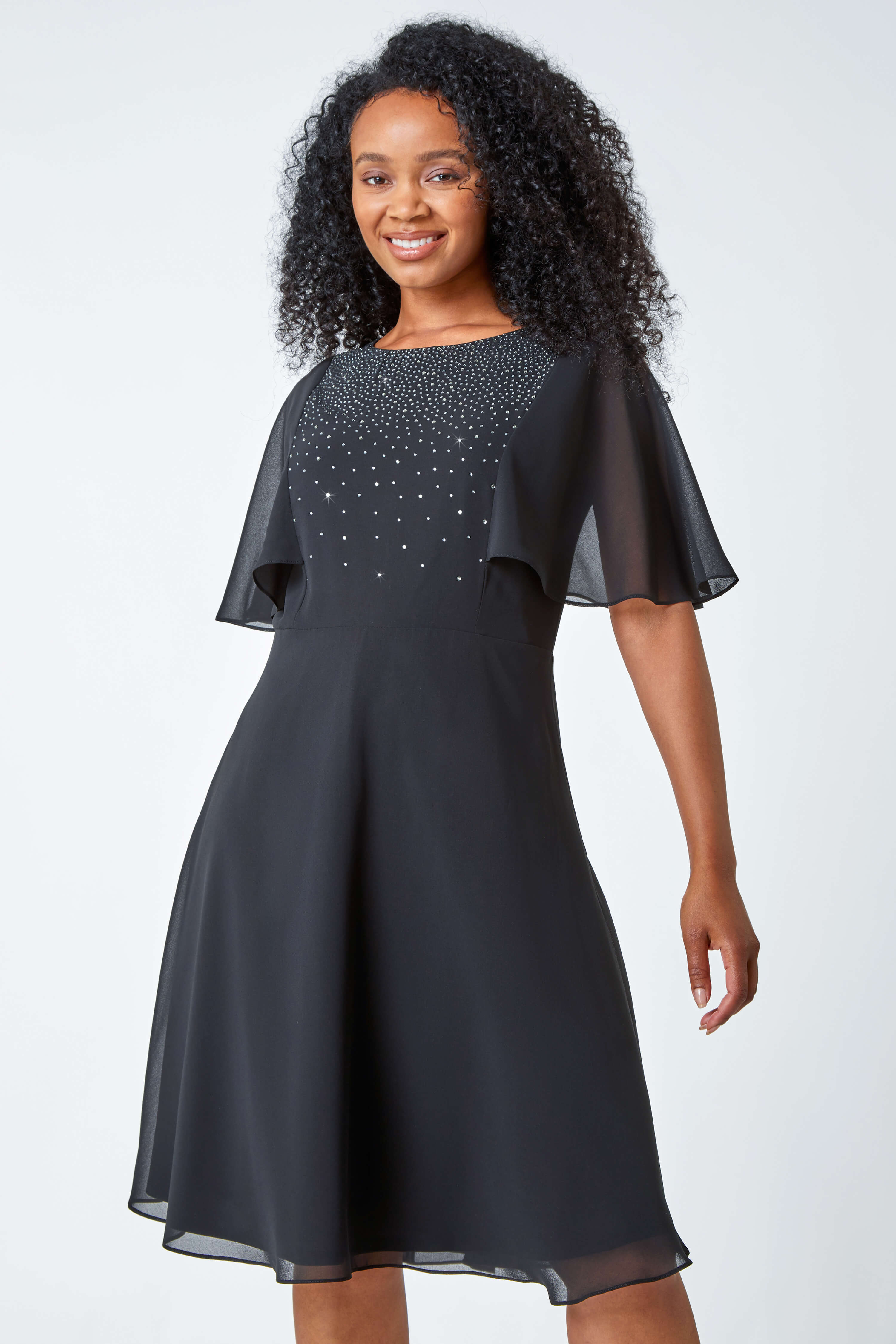 Black Petite Embellished Skater Dress