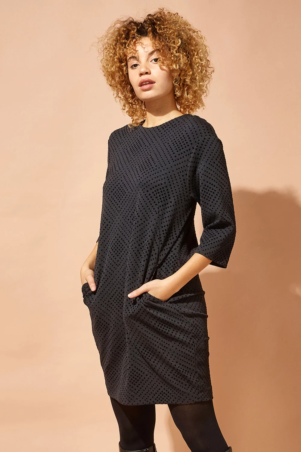 Black Diamond Flock Pocket Dress