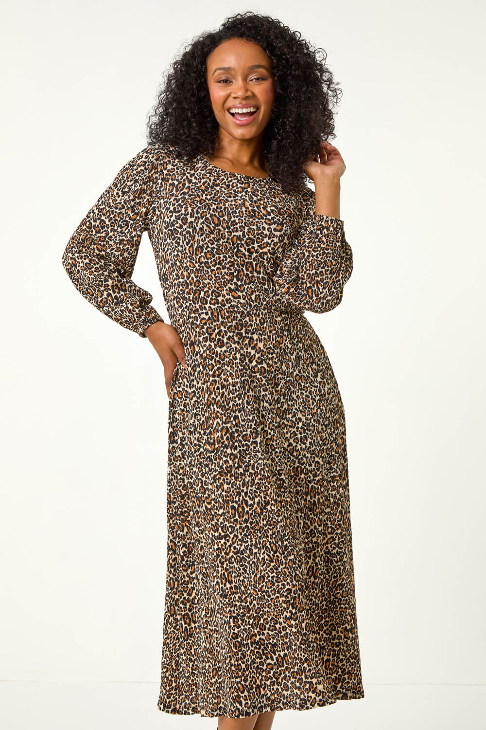 Black Petite Plisse Animal Print Dress