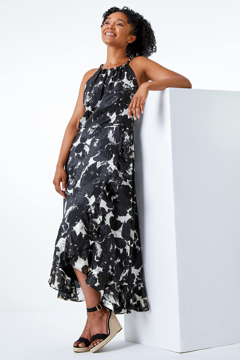 Black Petite Frill Hem Midi Dress