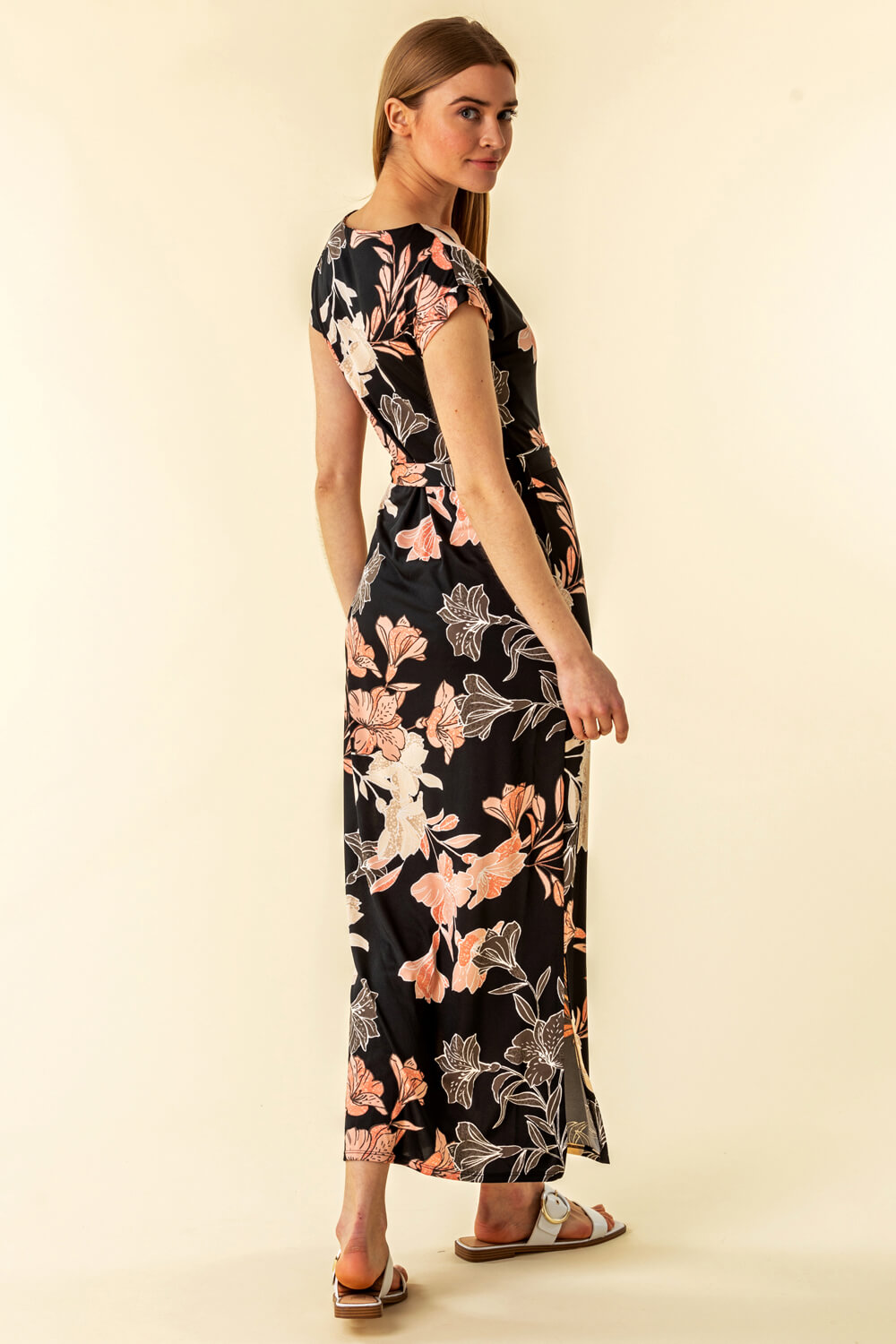 Black Belted Floral Maxi Dress