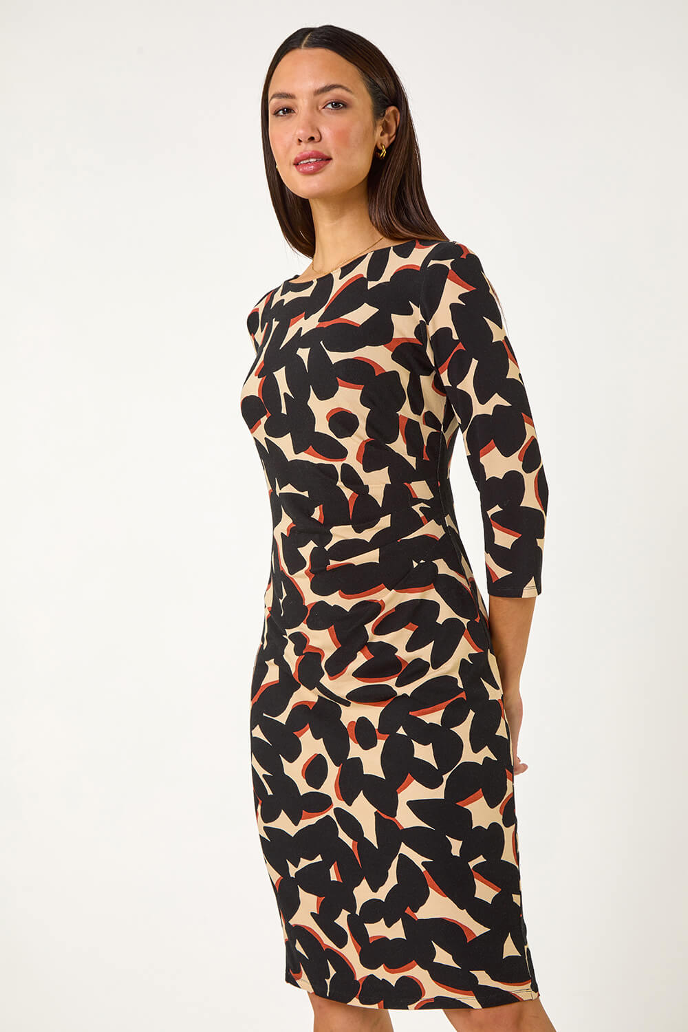 Black Abstract Side Ruched Dress