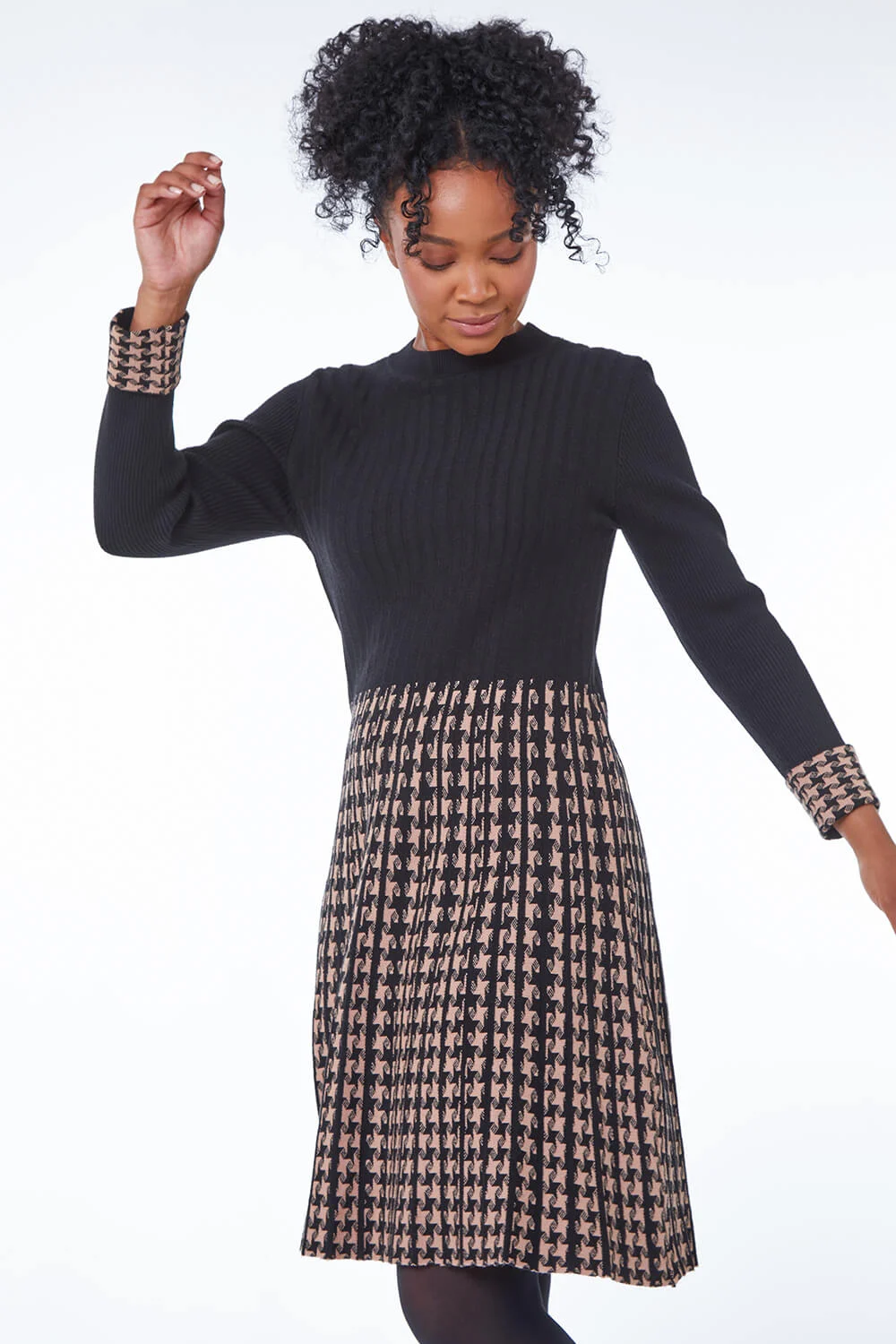 Black Petite Contrast Knitted Skater Jumper Dress