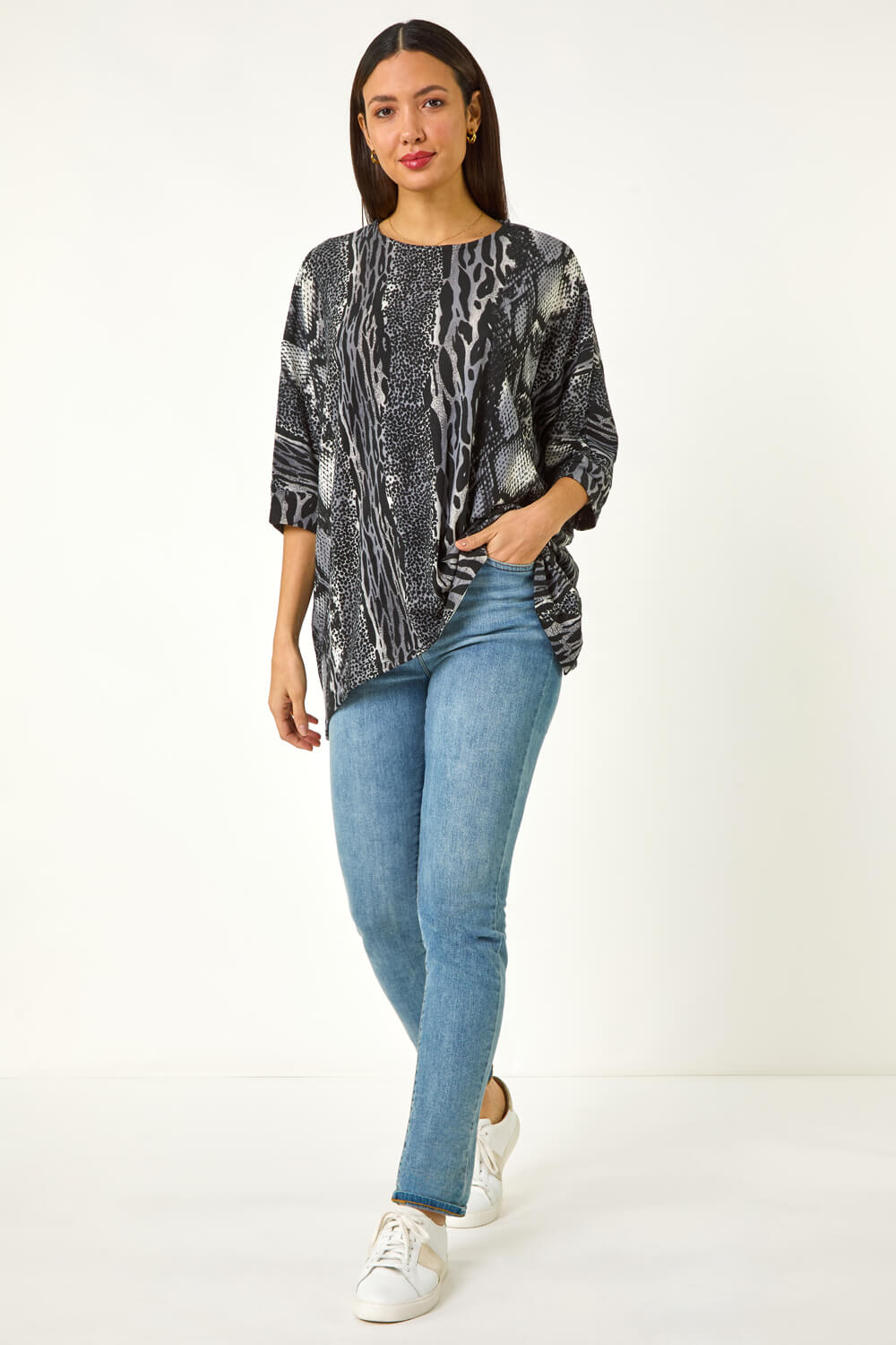 Black Animal Print Tunic Top