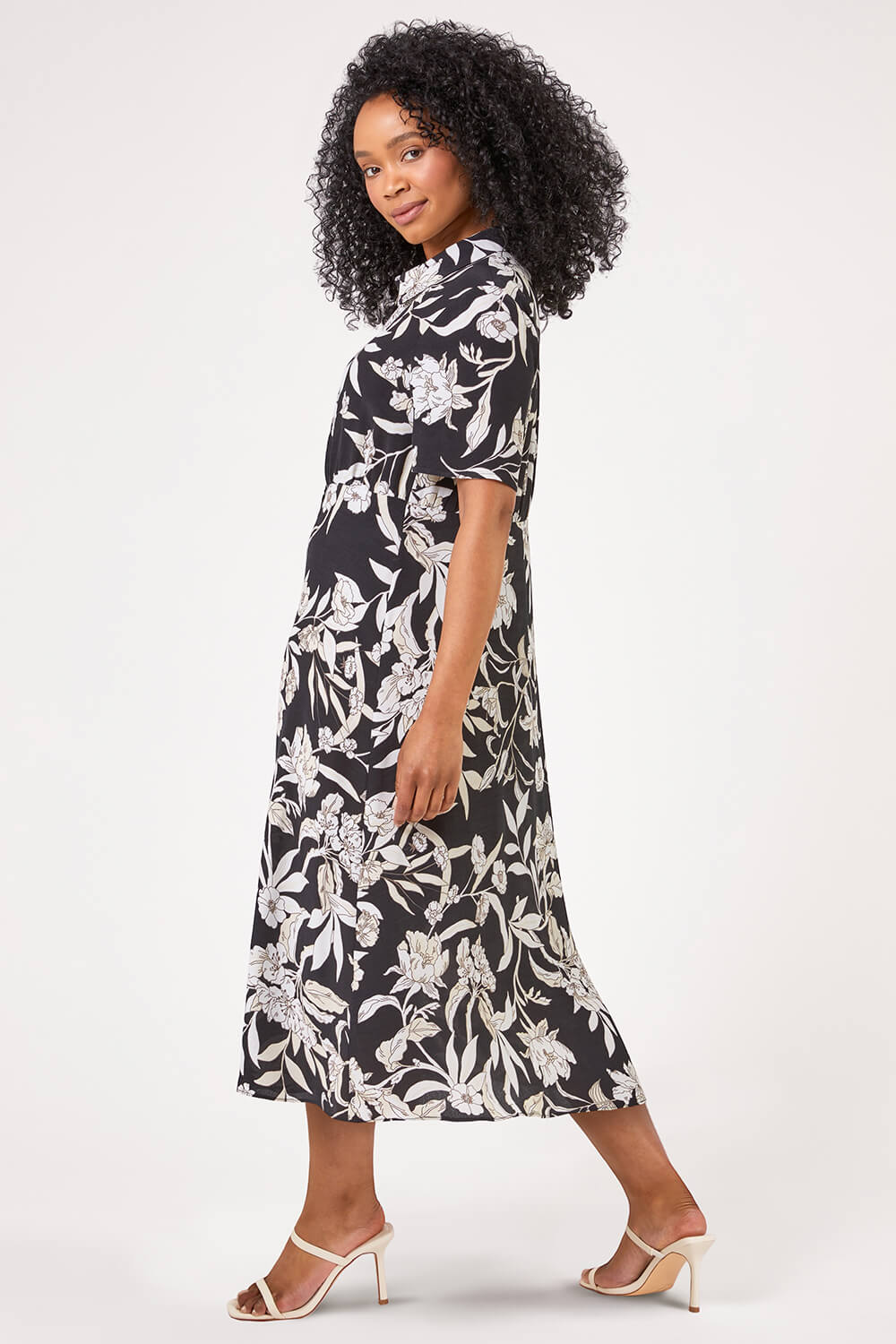 Black Petite Floral Print Relaxed Shirt Dress