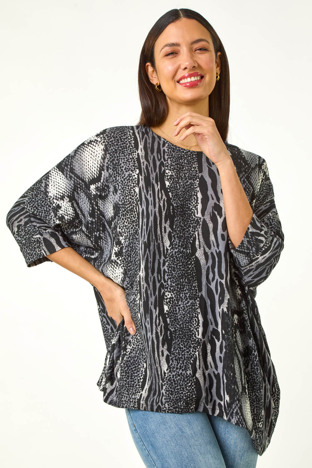 Black Animal Print Tunic Top