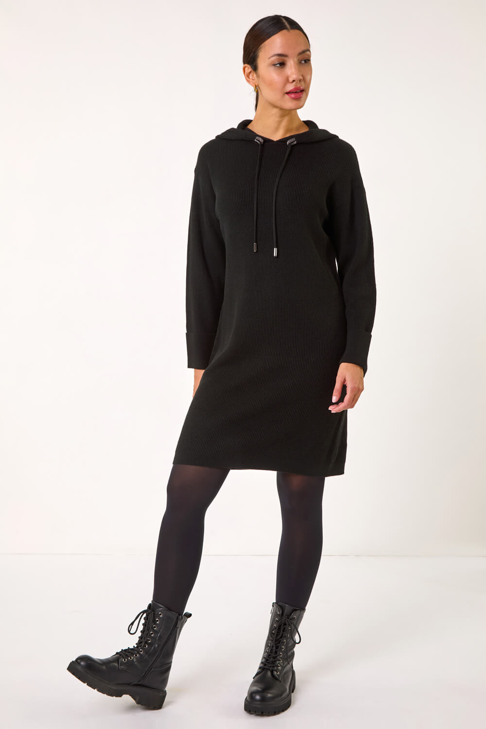 Black Hooded Knit Dress